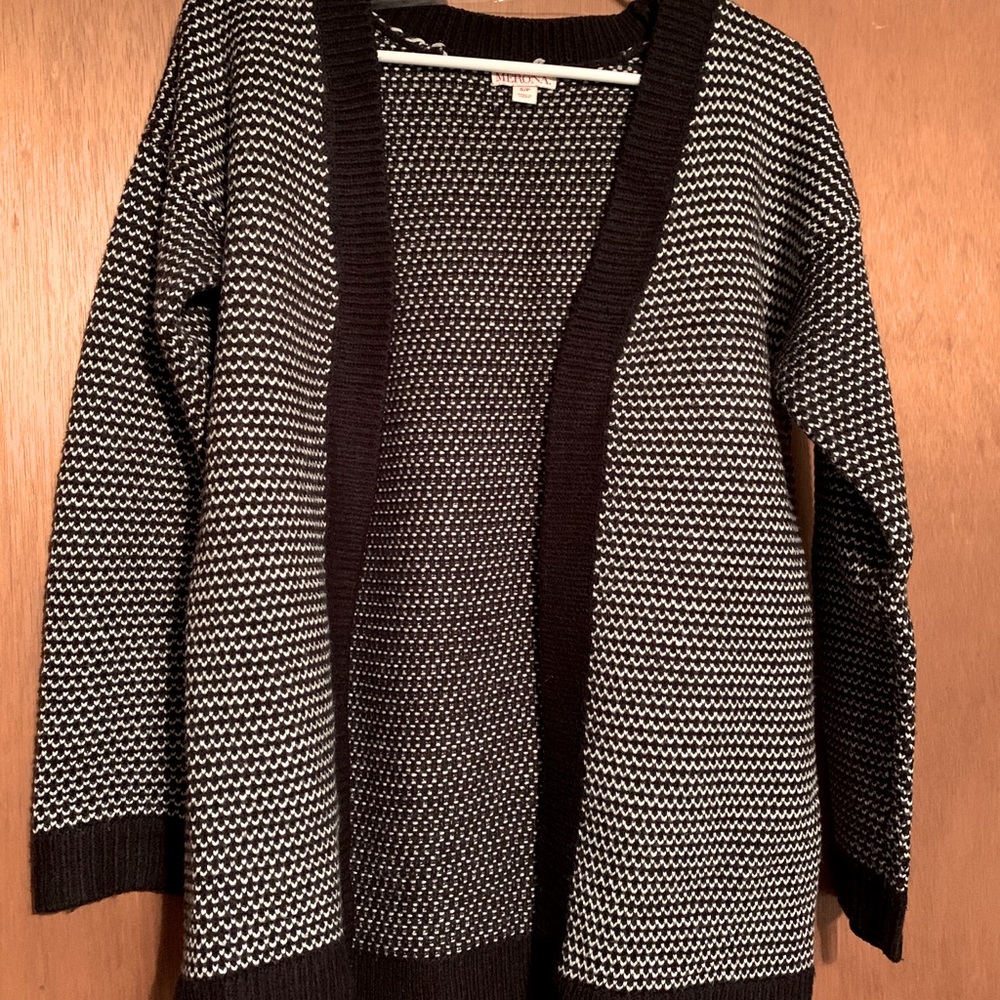 Black and White Open Front Cardigan